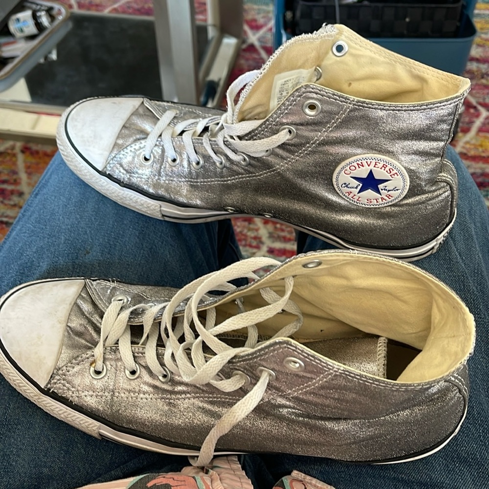 CONVERSE ALL STAR HIGH TOP SNEAKERS SILVER SPRAY PAINT COLOR MENS 13/Women’s 15